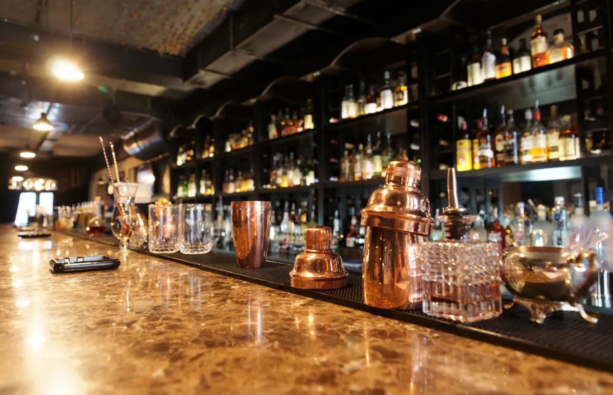 bar area with glasses